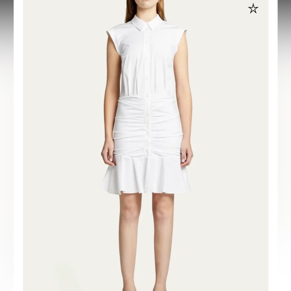 VERONICA BEARD
Bell Sleeveless Ruched Stretch Poplin Dress, White size 2